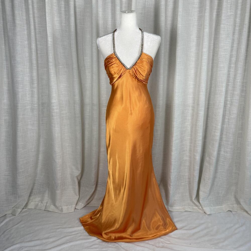 Night Way Collections Orange Rhinestone Formal Maxi Dress Size 6